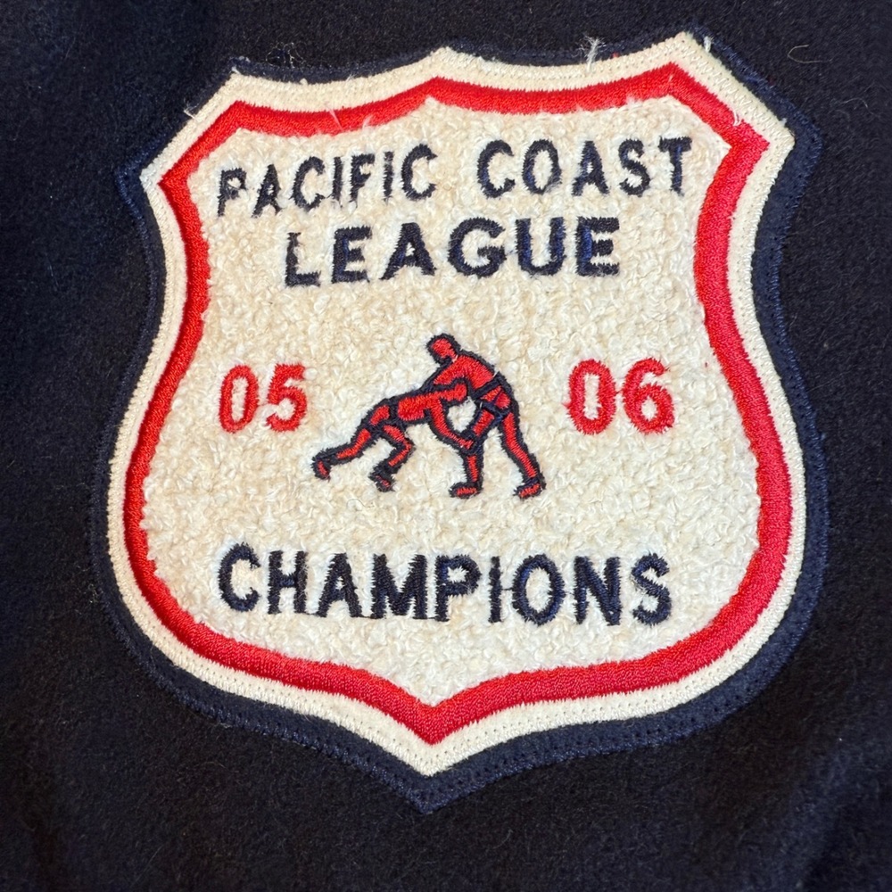 Letterman Jacket 3XL Leather wool Varsity Y2K Patch authentic red blue Wrestling - Picture 11 of 16